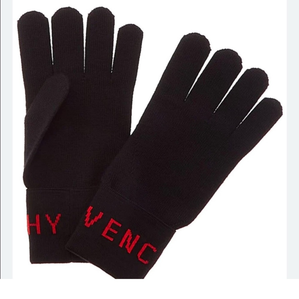 Givenchy Logo Black/Red Wool Gloves